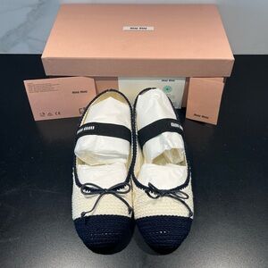 Miu Miu Lea Cap Toe Crochet Ballet Flats 39.5